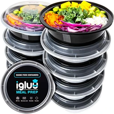 Afbeelding van Ronde Plastic Meal Prep Containers Herbruikbare BPA Vrije Voedsel Bakjes met Luchtdichte Deksels Magnetron, Vriezer en Vaatwasserbestendig Ideale Stapelbare Salade Schalen [10 Stuks, 828 ml]