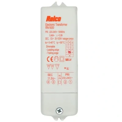 Afbeelding van Relco RN1600 Elektronische transformator FOX105PFS THR 230V op 12V combi halogeen 20 105W LED 10 55W 110x37x27mm dimbaar