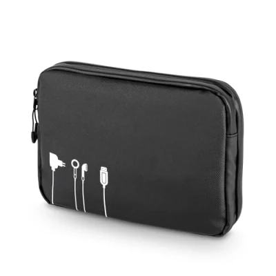 Afbeelding van TROIKA Black Tech Pouch 2 BBL64/BK Kabeltas voor elektronische accessoires, groot vak met weg ritssluiting en 6 netvakken, tarpaulin, zwart, Tarpaulin in 23,5 x 17 3,5 cm