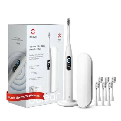 Afbeelding van Oclean XProEliteSetG X Pro Elite Premium Set (tandenborstel+6 borstelkoppen+reishoes), Smart Mute Sonic elektrische tandenborstel, 4 witmodi, snel opladen voor 35 dagen, IPX7 grijs