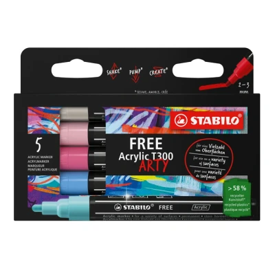 Afbeelding van Acryl Marker STABILO FREE T300 Ronde Punt 2 3 mm Set Candy Met 5 Verschillende Kleuren