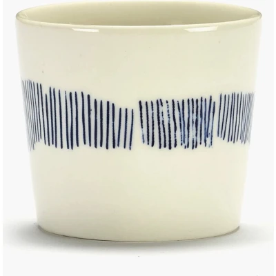 Afbeelding van Serax Yotam Ottolenghi Feast espressokopje 15cl wit swirl stripes blauw (set van 4)