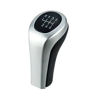 Afbeelding van L&amp;P A276 1 versnellingspookknop, echt leer, schakelhendel, hendel, zwart, zilver, 6 versnellingen, compatibel met BMW 3 serie, e36, e46, e90, e91, e92, e93, 5 e39, e60, e61, X3, e83, plug play reserveonderdeel voor OEM