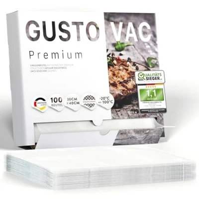 Afbeelding van GustoVac Premium Vacuum Sealer Food Storage Bags Sous Vide Made In Germany 100 11.8 x 15.7 inch 30 40 cm Universally Compatible Extra Strong Seal With Bonus E Book