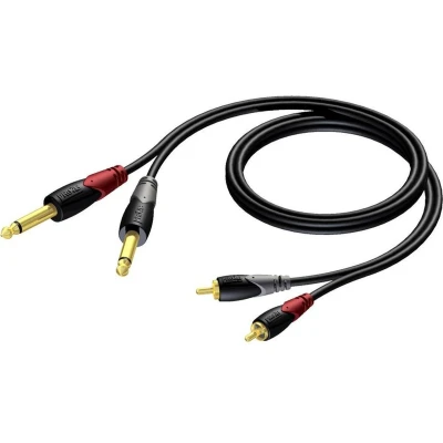Afbeelding van Tulp naar 2 x jack 6.35 mm kabel Procab 5 meter (Stereo, Verguld, 100% koper)