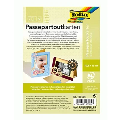 Afbeelding van Folia Passe partouts met ovale stans, 3 kaarten (220 g/m²) en enveloppen ideaal voor uitnodigingen, wens of wenskaarten Rechthoekige uitsnijding 10,5 x 15 cm goud
