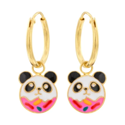Afbeelding van Oorbellen meisje Zilveren kinderoorbellen Gold plated oorringen met hanger, panda donut