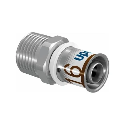 Afbeelding van Uponor S Press Plus perskoppeling 3/4&quot; buitendraad x Ø16 puntstuk. Artikelnr: 1070503