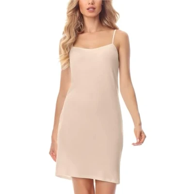 Afbeelding van Merry Style MS MS10 203 UW Dames Onderjurk Nachthemd kort V neck verstelbare Spaghetti bandjes Viscose Beige S