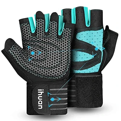 Afbeelding van Geventileerde gewichtheffen Gym Workout Handschoenen met polsbandondersteuning voor mannen en vrouwen, volledige palmbescherming, gewichtheffen, training, fitness, ophangen, pull ups (L, groen)