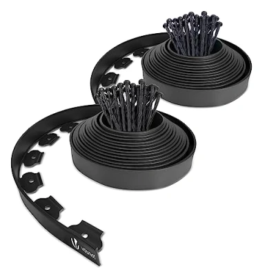 Afbeelding van VOUNOT Grasrand van kunststof, 20 m, met 60 haringen, flexibel, gazonrand stabiele hoogte 50 mm, dikte 4 zwart