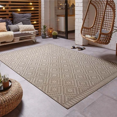 Afbeelding van Design Binnen &amp; Buiten Tapijt/Vloerkleed Ruiten Breeze Taupe 120x170 Cm