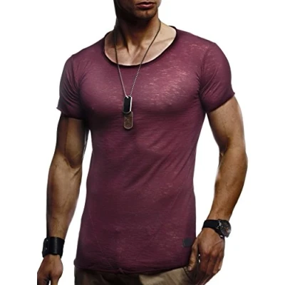 Afbeelding van Leif Nelson Heren T shirt, top, sweater, ronde hals, korte mouwen, vintage, LN6281, Bordeaux, XL