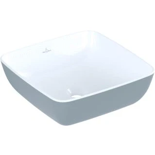 Afbeelding van Villeroy en boch artis opzetwastafel hoekig wand verhoogde voet geen overloop 410 x 410mm dxb frans linnen 417841bct7