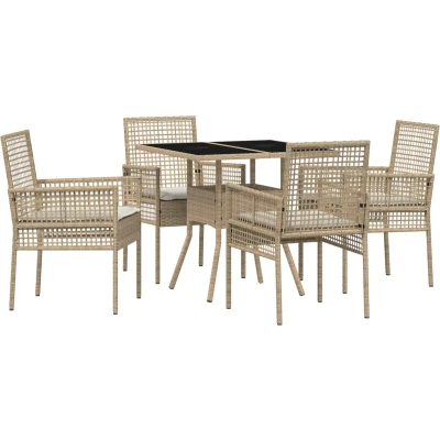 Afbeelding van vidaXL 5 delige Tuin Eettafel Set Beige Poly Rattan
