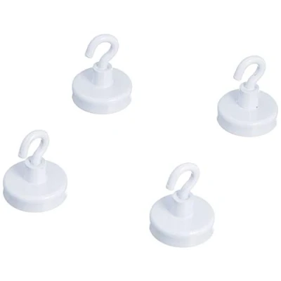 Afbeelding van Ferriet wit geschilderde klemmagneet met M4 haak voor koelkast, whiteboard, prikbord, archiefkast of kantoor 25 mm diameter x 38 hoog 4 kg trek pak van 10 stuks