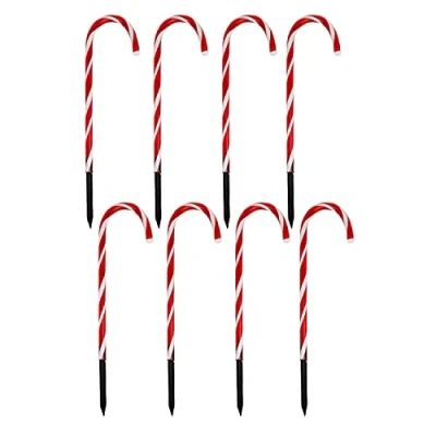 Afbeelding van ToCi Set van 8 led suikerstokken, lichtstaaf, 47 cm, lichtketting met 56 leds, werkt op batterijen, buitenverlichting, outdoor, indoor, kerstdecoratie