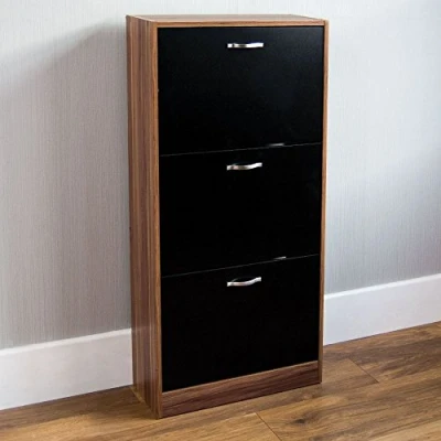 Afbeelding van Vida Designs Schoenenkast met 3 laden, opbergkast voor schoenen, halkast van hout, walnoot en zwart, 118 x 60 24 cm