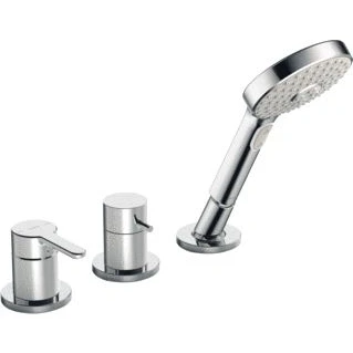 Afbeelding van Hansa designo afbouwdeel voor 3 gats badrandcombinatie met ronde rozetten baduitloop op afstand chroom 53259063