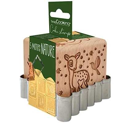 Afbeelding van ScrapCooking Houten Gebakstempel met Betoverd Bospatroon 1 uitsteekvorm voor koekjes en decoratieve kubus 5 zijden gegraveerd in reliëf, decoratievorm 5127