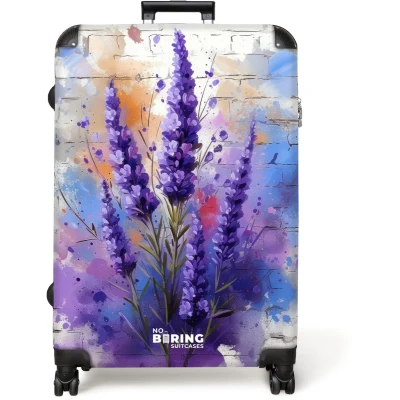 Afbeelding van NoBoringSuitcases.com® Koffer groot Reiskoffer lichtgewicht Paarse lavendel in graffiti stijl Rolkoffer met 4 wielen Grote trolley XL 98 liter bagage