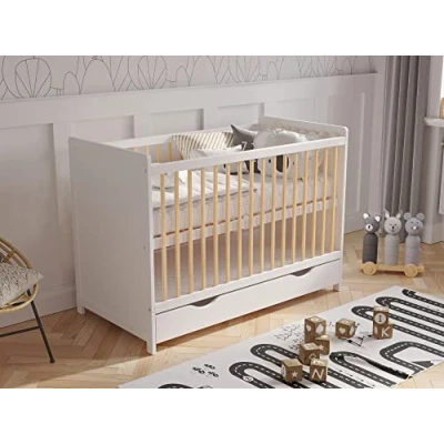 Afbeelding van Love For Sleep babybed met matras van aloë vera schuim en lade, 120 x 60 cm, inklapbaar + veiligheidsbarrière hout