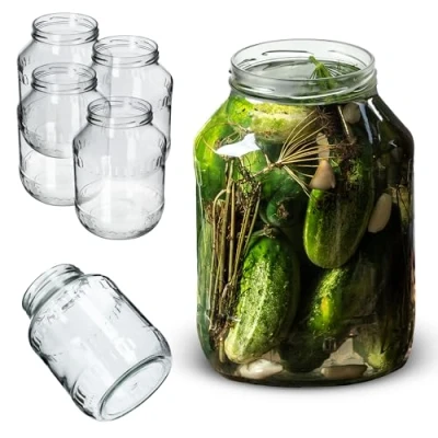 Afbeelding van KADAX Weckpotten, 2,5 liter, inmaakpot, diameter van 100 mm, voorraadpot, komkommerglas, ronde potten (4 stuks, zonder deksel)