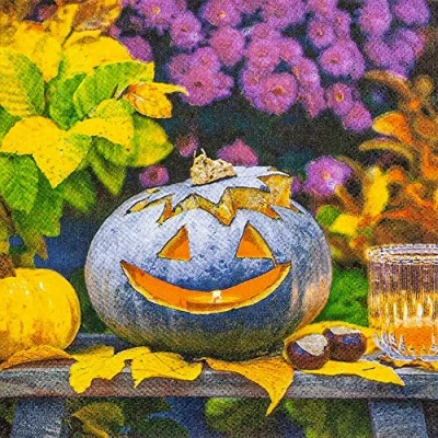 Afbeelding van 20 servetten gesneden pompoen Halloween Herfst Tafeldecoratie Decoupage Servettechniek 33 x cm