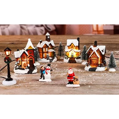 Afbeelding van Spetebo Led kerststad, set 11 delig, met 5 warmwitte leds, tafeldecoratie, raamdecoratie, verlicht