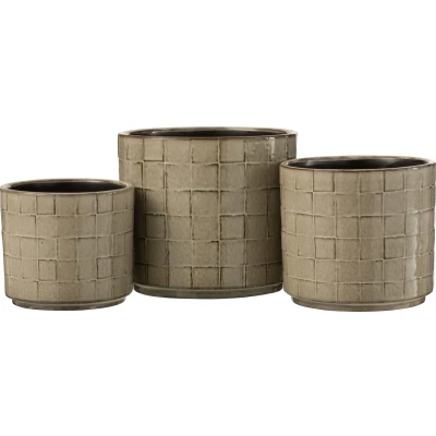 Afbeelding van J Line Bloempot Vierkant Keramiek Beige/Grijs Ø 16 cm