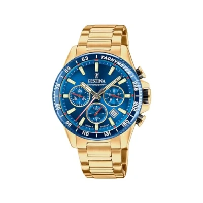 Afbeelding van Festina F20634/3 Horloge Cab Chrono staal goudkleurig blauw 45 mm