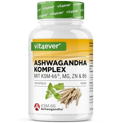 Afbeelding van ashwagandha KSM 66® Complex 180 capsules 600 mg per dag Met magnesium, zink &amp; vitamine B6 Zonder toevoegingen Hooggedoseerd Veganistisch