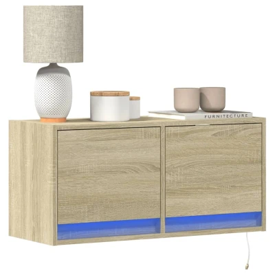 Afbeelding van Tv wandmeubel met LED verlichting 80x31x35 cm sonoma eikenkleur