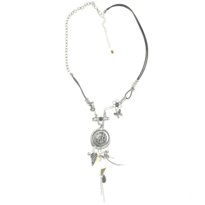 Afbeelding van Behave Lange ketting zilver kleur met zwarte details 51 cm