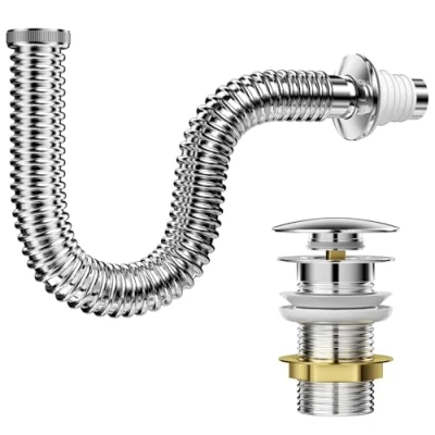 Afbeelding van Ghazpmuk Afvoerset voor wastafel, afvoerpijp sifon met afvoergarnituur, geur en insectenbestendig, pop up filter, afvoerstop, badkamer keuken