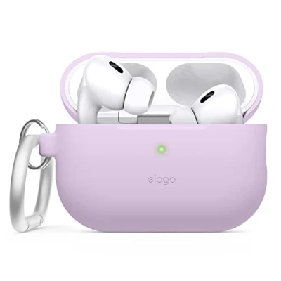 Afbeelding van elago Silicone Hoesje Compatible met Apple AirPods Pro 2e Generatie Case Cover (2022), Beschermend Geval Sleutelhanger, Front LED Zichtbaar Hoes, Ondersteunt Draadloos Laden (Lavendel)