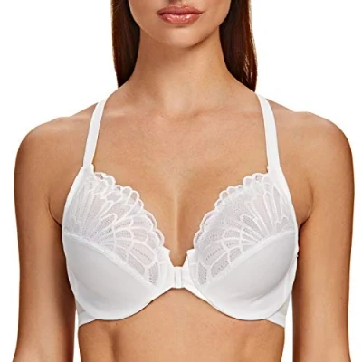 Afbeelding van MELENECA Dames Flora Kanten Ongewatteerde met Beugel Front Sluiting Racerback BH Wit 100D