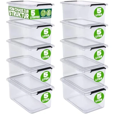 Afbeelding van DEUBA Opbergbox Set van 10 5l BPA Vrij Stapelbaar 29,5x20x12cm