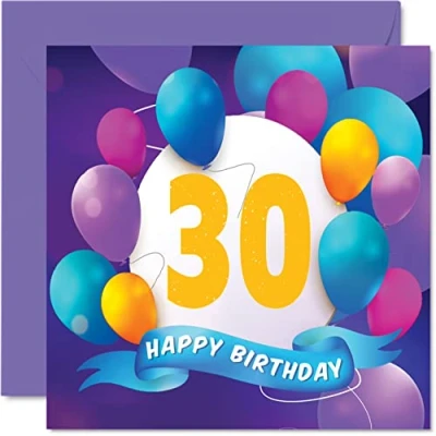 Afbeelding van 30e verjaardagskaart voor mannen vrouwen ballonfeest gelukkige verjaardagskaarten 30 jaar oude man vrouw broer zus zoon dochter tante oom vriend neef, 145 mm x verjaardag wenskaarten cadeau