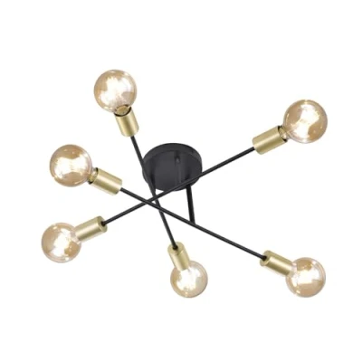Afbeelding van Trio Leuchten Cross A++ Tot E, Plafondlamp, Metaal, E27, 56,6 X 19,11 Cm, Mat Zwart/Goud