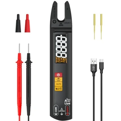 Afbeelding van BSIDE U0 Mini multimeter, digitaal, volautomatisch, met open ampèremeter, wisselstroom, gelijkstroom, spanning, weerstand, continuïteit, fasezoeker, oplaadbaar, verlengde sonde