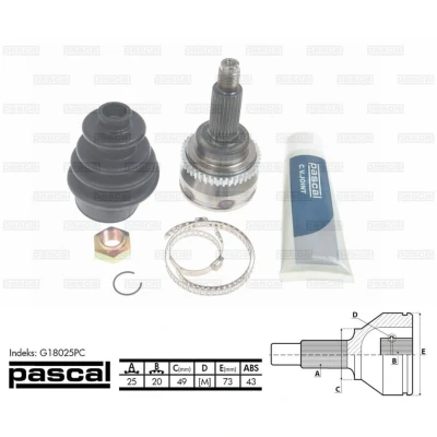 Afbeelding van Homokineet reparatie set, aandrijfas PASCAL G18025PC