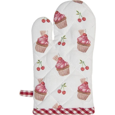 Afbeelding van Clayre &amp; Eef Kind Ovenwant 12x21 cm Rood Roze Katoen Cupcakes Ovenhandschoen