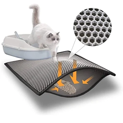 Afbeelding van Blue Eyes kattenbakmat, kattenbak, onderlegger, honingraatdesign, waterdicht, dubbellaags ontwerp, bijenraatmat, 40 cm x 60 cm, grijs