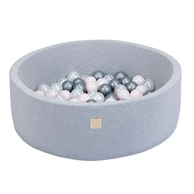 Afbeelding van MISIOO SMART Ballenbak 90 x 30 cm Rond voor Peuters Kinderen Droog Zwembad (lichtgrijze: zilver parelachtig roze/150 ballen)