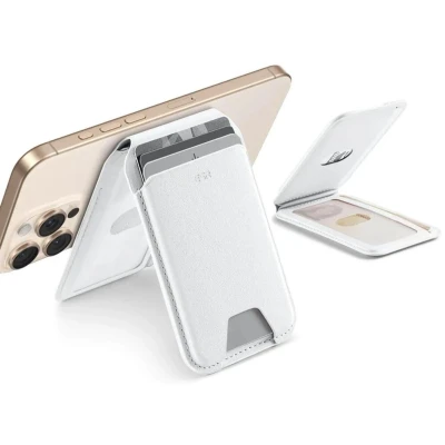 Afbeelding van ESR HaloLock Aura MagSafe Kaarthouder met Standaard Vegan Leer Wit
