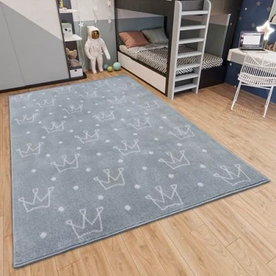 Afbeelding van Vloerkleed Kids Crown 120x170cm Grijs 123vloerkleed.nl is de online webshop voor vloerkleden en woonaccessoires.