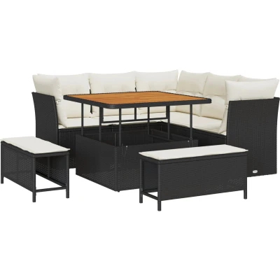 Afbeelding van vidaXL 8 Delige Tuin Sofa Set met Kussens Zwart Poly Rattan Acacia
