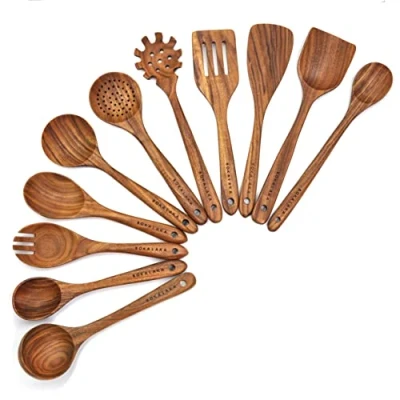 Afbeelding van houten lepels om te koken,11 stuks keukengerei set voor het koken van kookgerei spatels