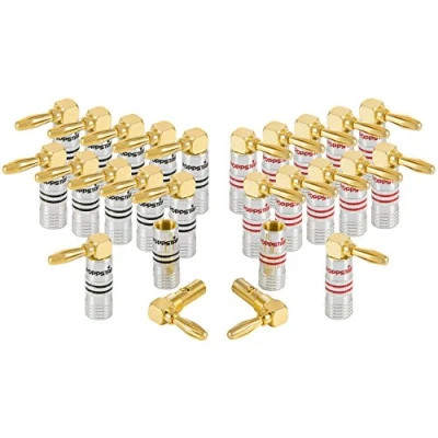 Afbeelding van Poppstar 24x High End Bananenstekker Hoekig, voor Luidsprekerkabel (tot 6 mm²), Speakers, Luidspreker, AV Receiver, 24k Vergulde Contacten (12x zwart, 12x rood)